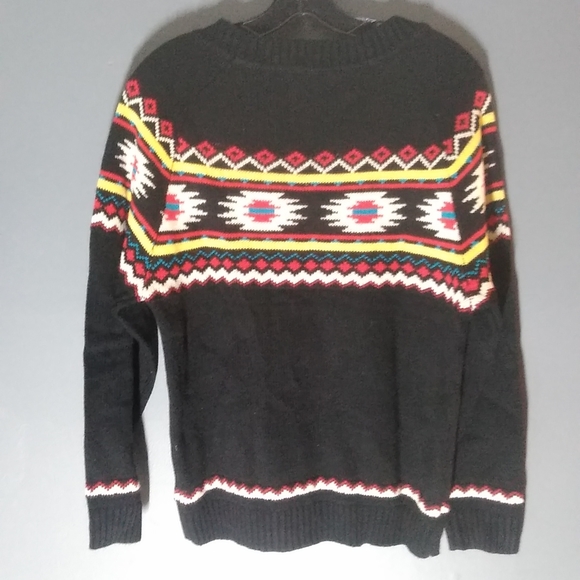 On Fire! Sz.1X Black Tribal Aztec Print Crew Neck Pullover Lightweight Sweater - Picture 8 of 8